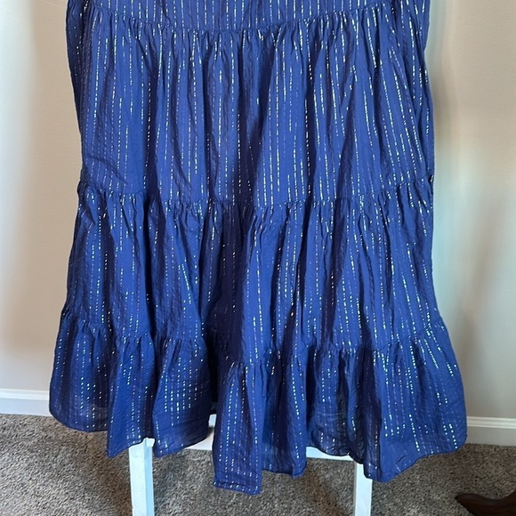 Couleurs d’ ete Blue and Metallic Silver Prairie Skirt with Side Zip Size 14 GUC - Picture 4 of 17